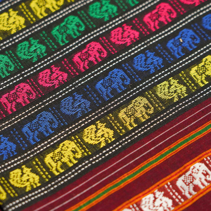 Elephant & Peacock Theme Khunn Fabric Cotton Blouse Piece | 90cm