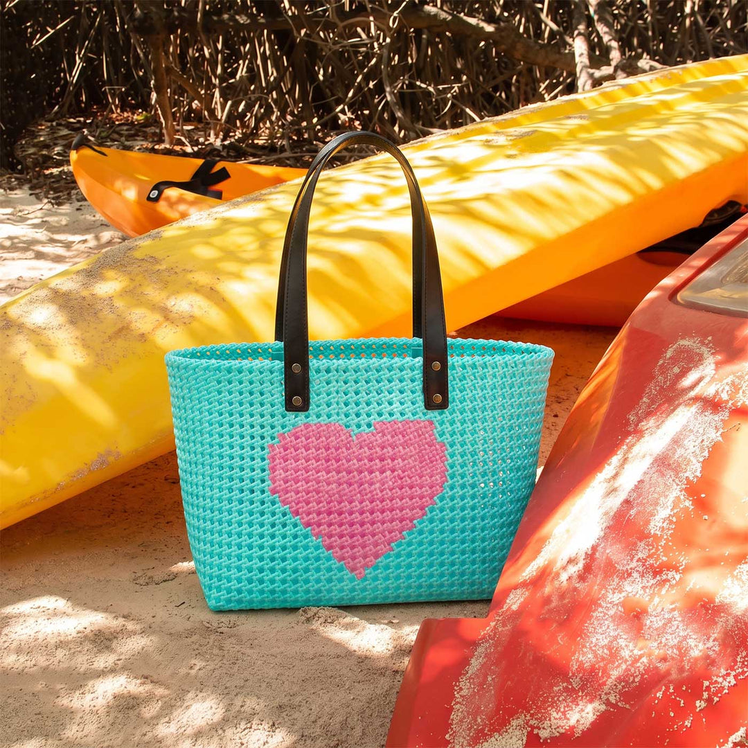 Pastel Blue Heart Mukhya Knot Handmade Koodai Tote Bag