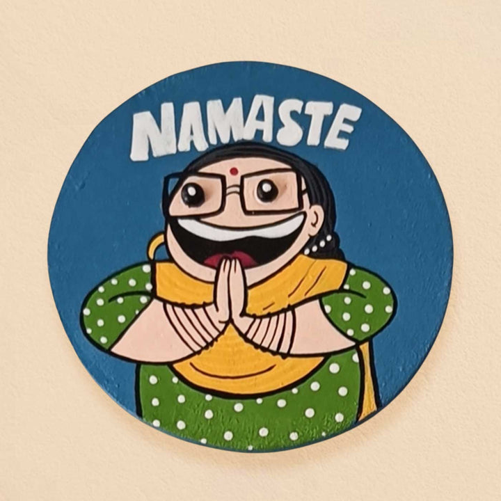 Hand-Painted "Namaste" Pop Art Mdf Wood Fridge Magnet