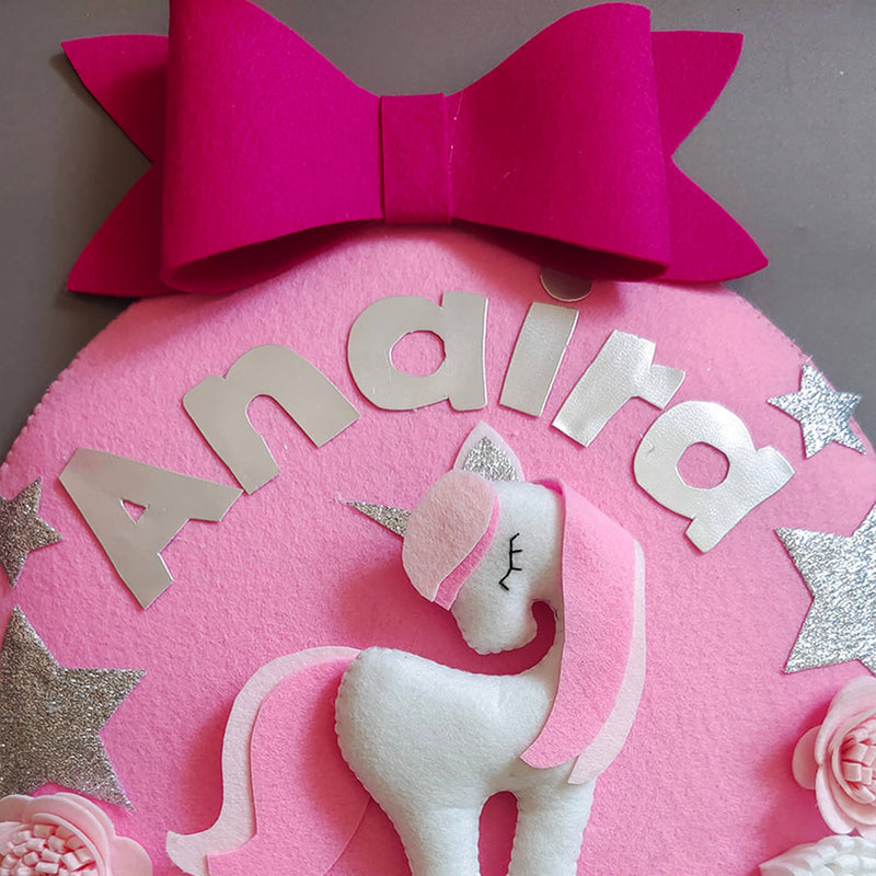 Hand-stitched Unicorn Themed Felt Kids Nameplate