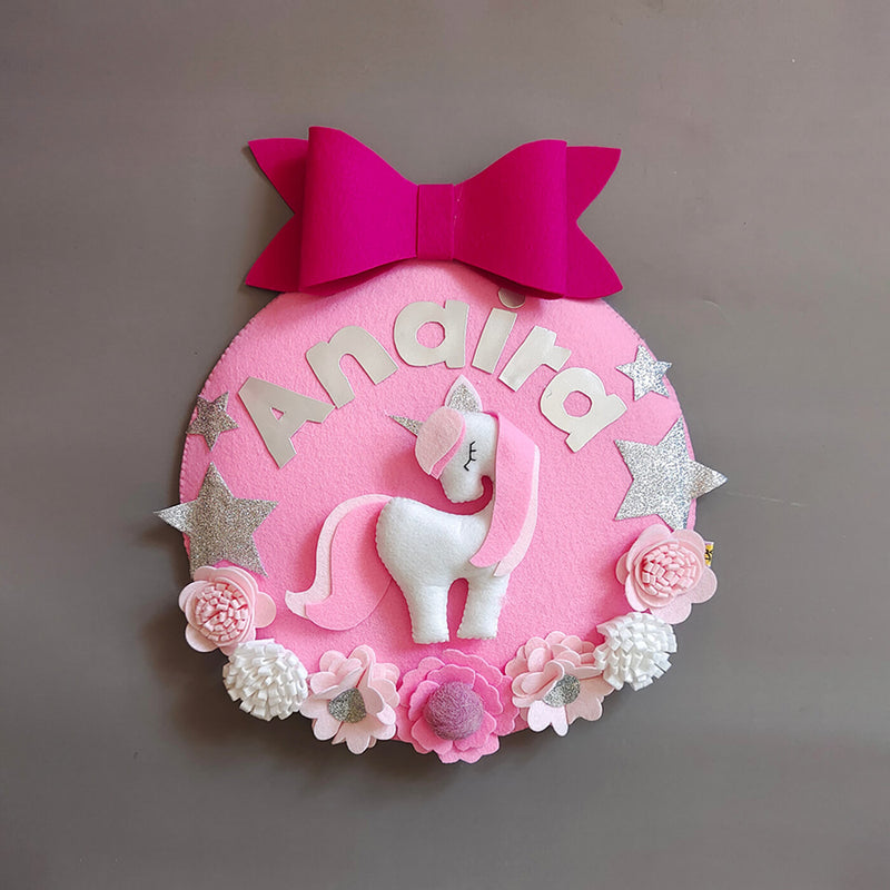 Hand-stitched Unicorn Themed Felt Kids Nameplate