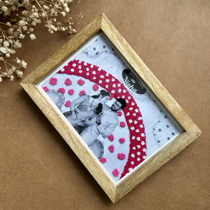Garland Design Hand Embroidered Photo With Wooden Frame