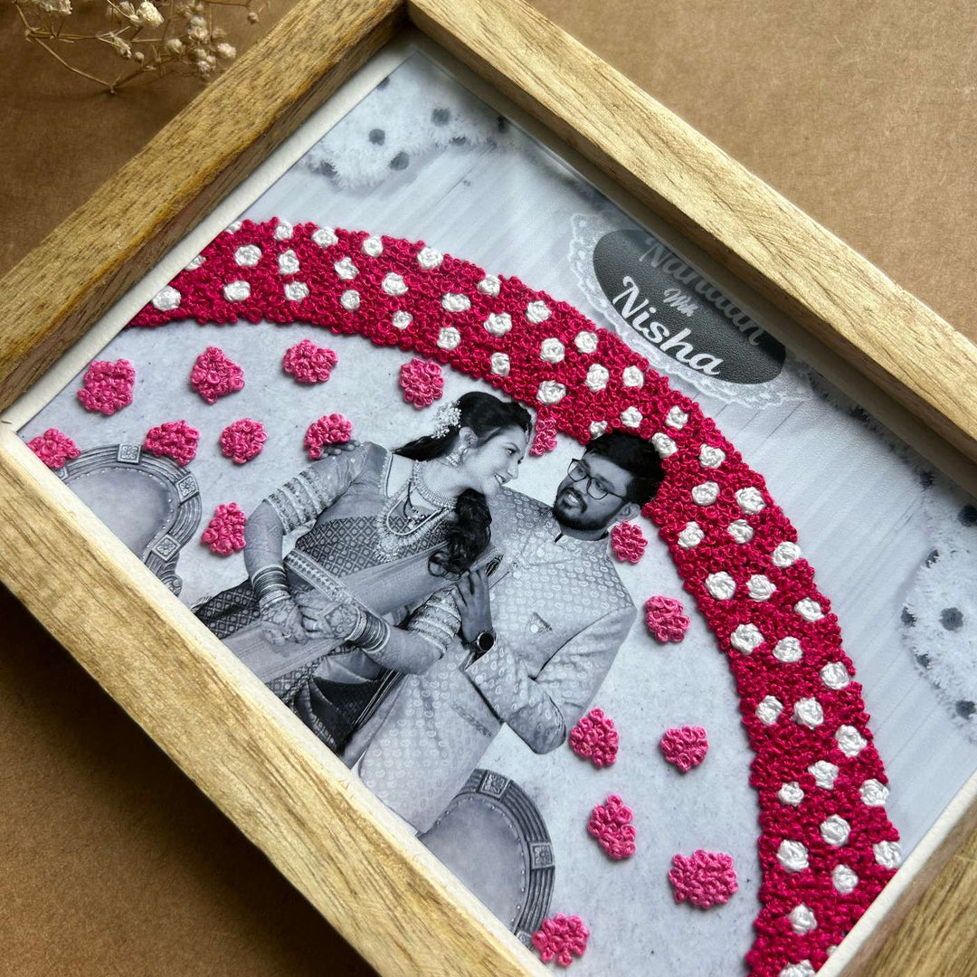 Garland Design Hand Embroidered Photo With Wooden Frame