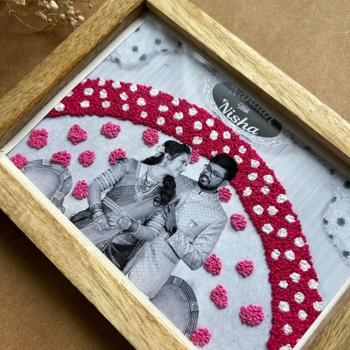 Garland Design Hand Embroidered Photo With Wooden Frame