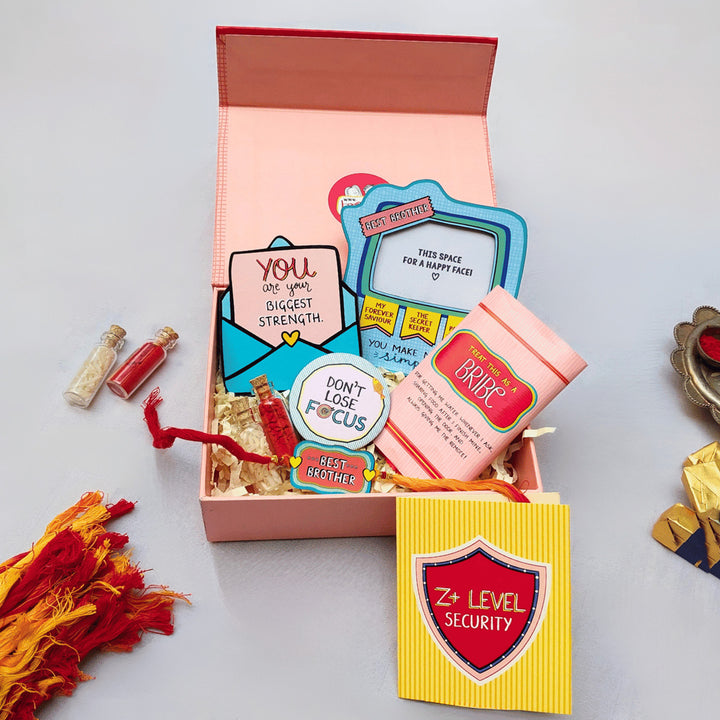 Personalized Photo Magnet & Rakhi Gift Hamper For Brother | With Chocolate & Kumkum Rice