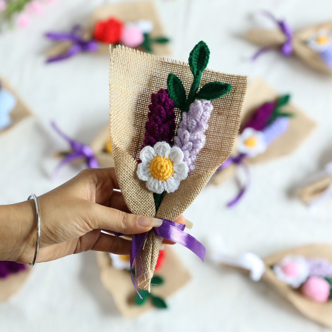 Handmade Crochet Flower Bouquet With Purple Bow