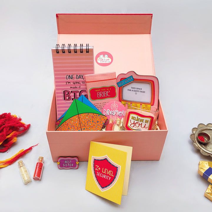 Personalized Photo Magnet & Rakhi Gift Hamper For Sister | With Chocolate & Kumkum Rice