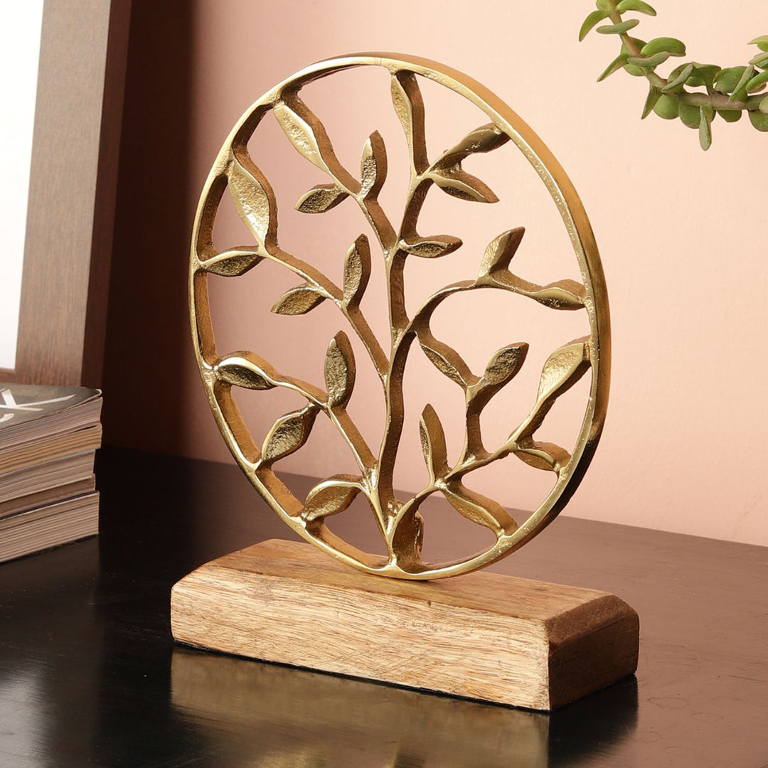 Handmade Round Gold Leaves Showpiece