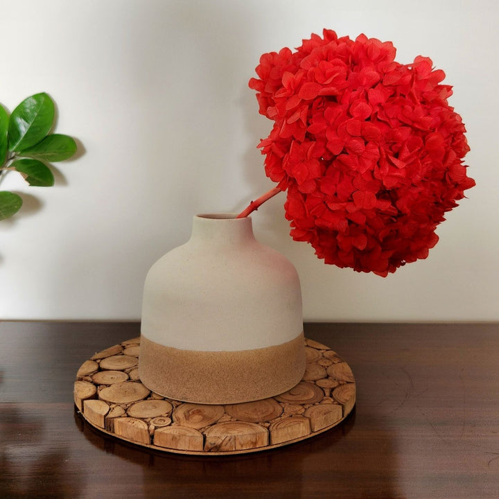 Handmade White & Tan Ceramic Short Ceramic Vase