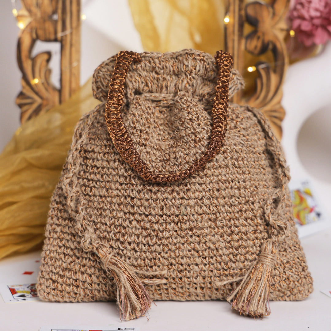 Handmade Crochet Rustic Bloom Ghungroo Potli