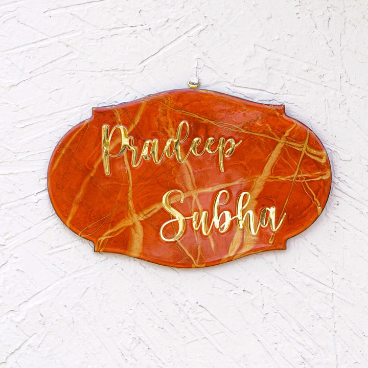 Handmade Resin Orange & Gold Victorian Marbled Name Plate