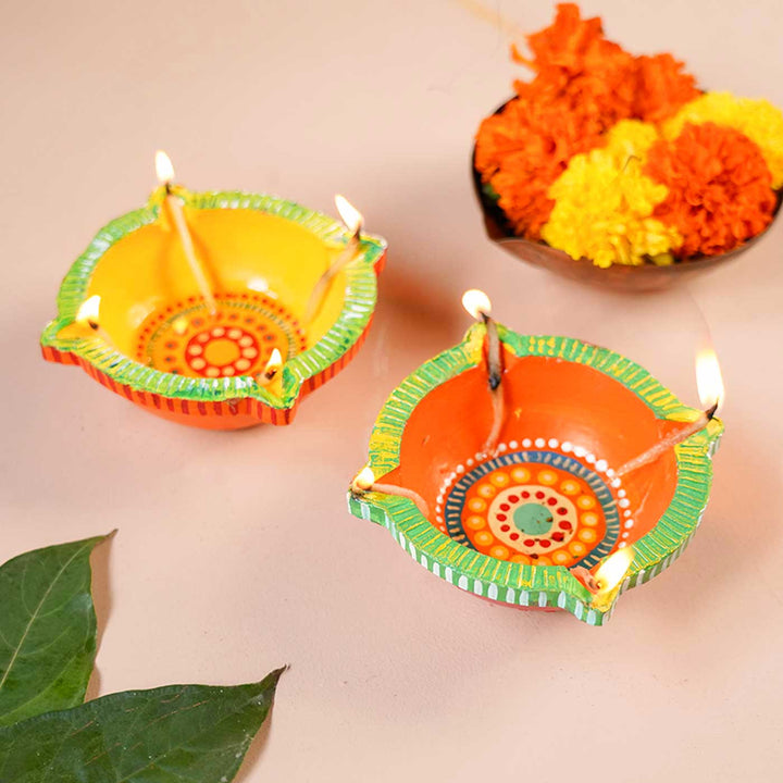 Set of 8 | Handmade Big Star Clay Oil Lamp / Diya