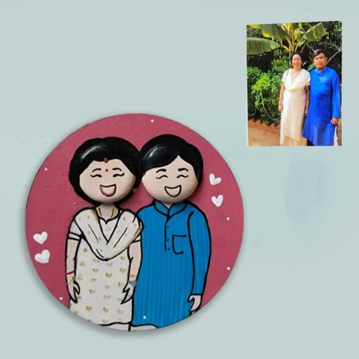 Photo Personalized Pebble Art Couples Magnet With Pink Background