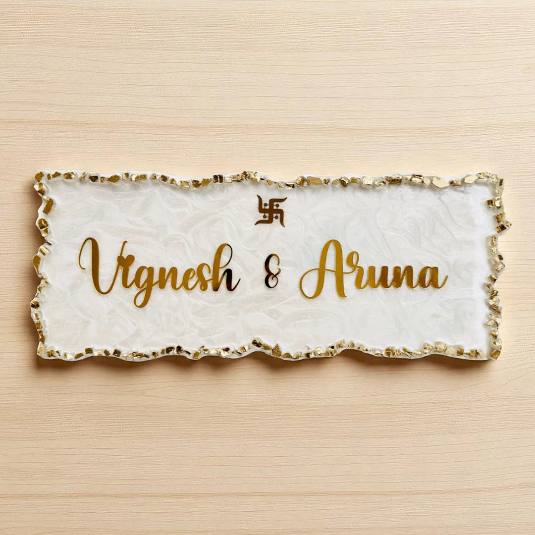 Personalized White & Gold Resin Name Plate