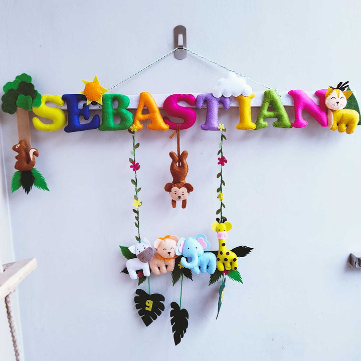 Personalized Jungle Theme Felt Kids Name Plate With Date of Birth