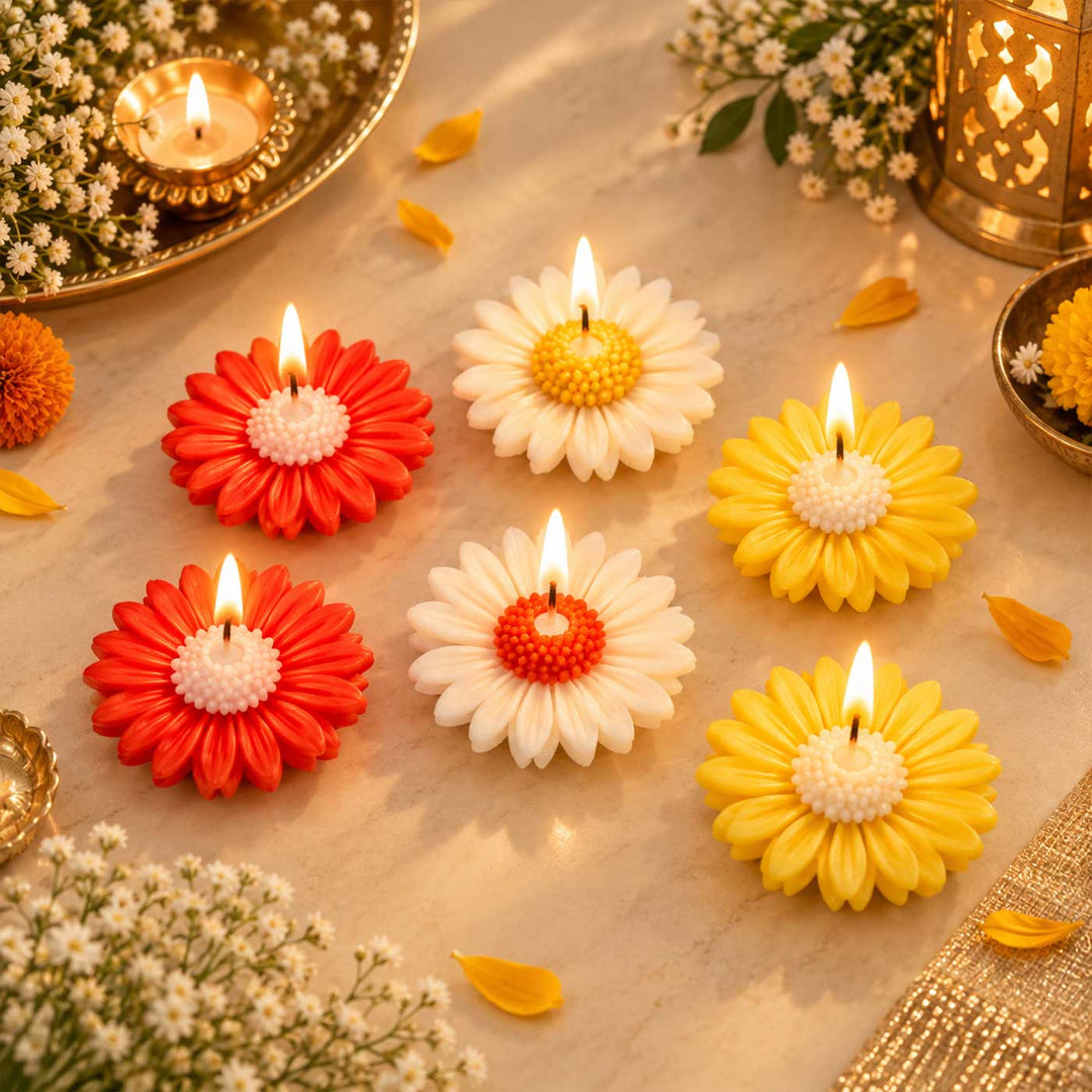 6 pc | Handmade Daisy Flower Soy Wax Floating Candle For Festive Decor