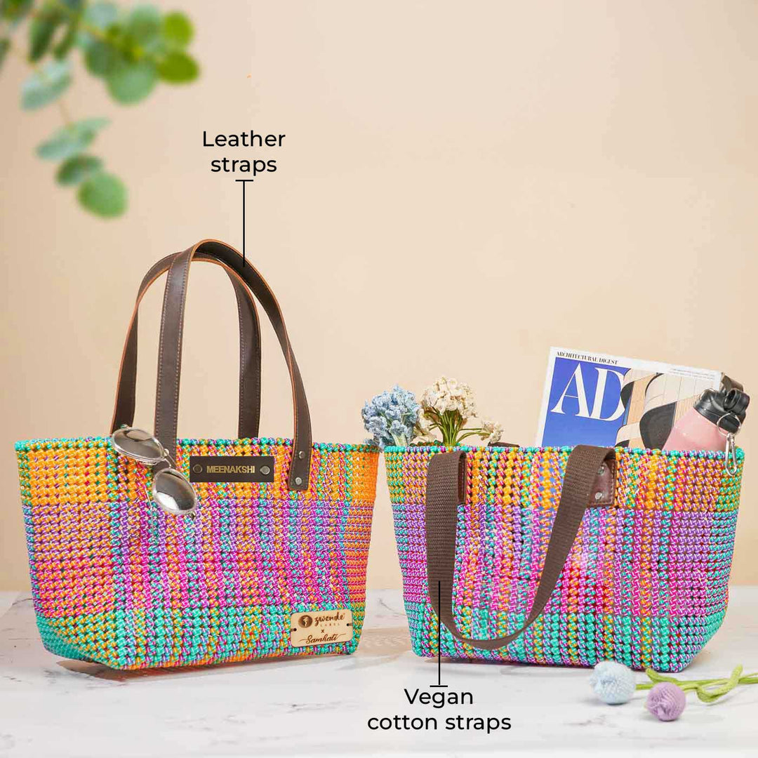 Multicolor Madras Checks Mukhya Knot Handmade Koodai Market Bag