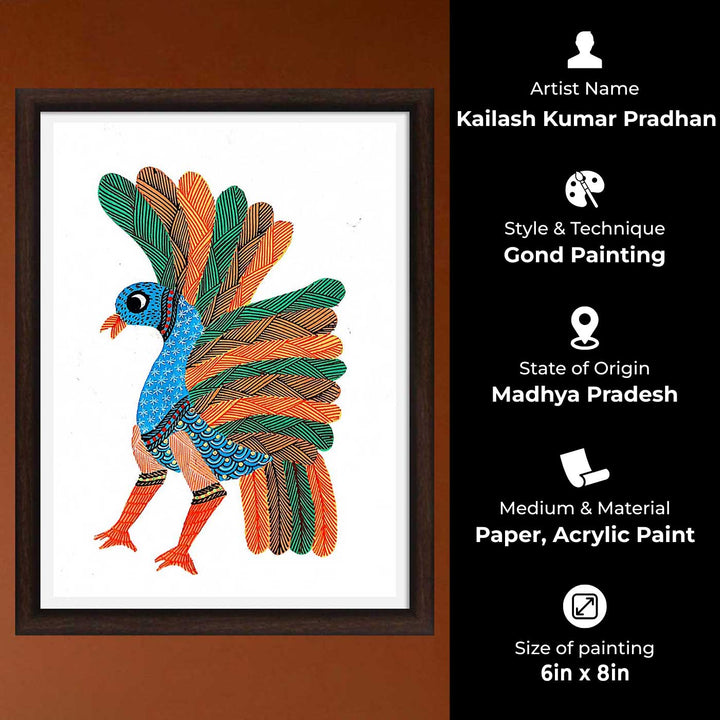 6 x 8 Inch | Peacock | Original Hand painted Tribal Gond Art Painting | Acrylic Paints On Paper