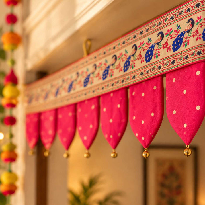 Handcrafted Traditional Paithani Fabric Toran For Festive Decor