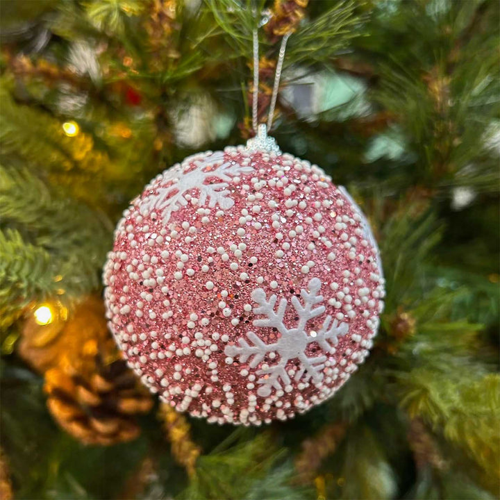Handmade Pink Red & Rose Gold Shimmer Embellished Chirstmas Ball Ornaments For Decoration | Set Of 9