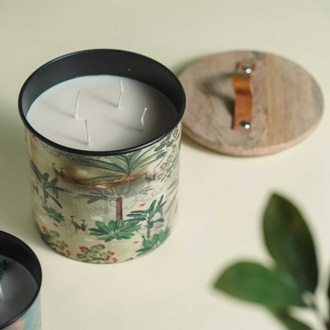 4 inch | Handmade Green Iron Cookie Jar Wax Scented Candle With Wooden Lid