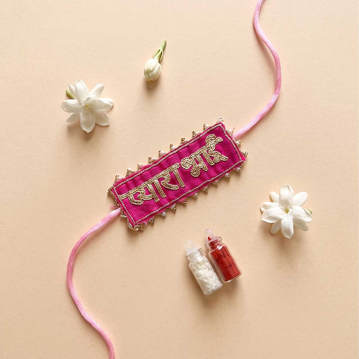 Handcrafted Gota Patti "Pyara Bhai" Rakhi With Roli Chawal for Brother