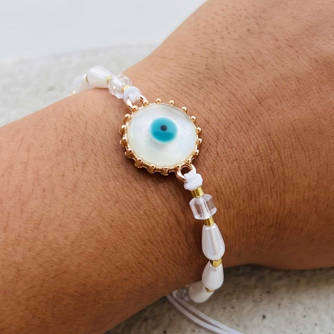 Engraved Evil Eye Enamel Metal Charm Rakhi With Roli Chawal for Brother