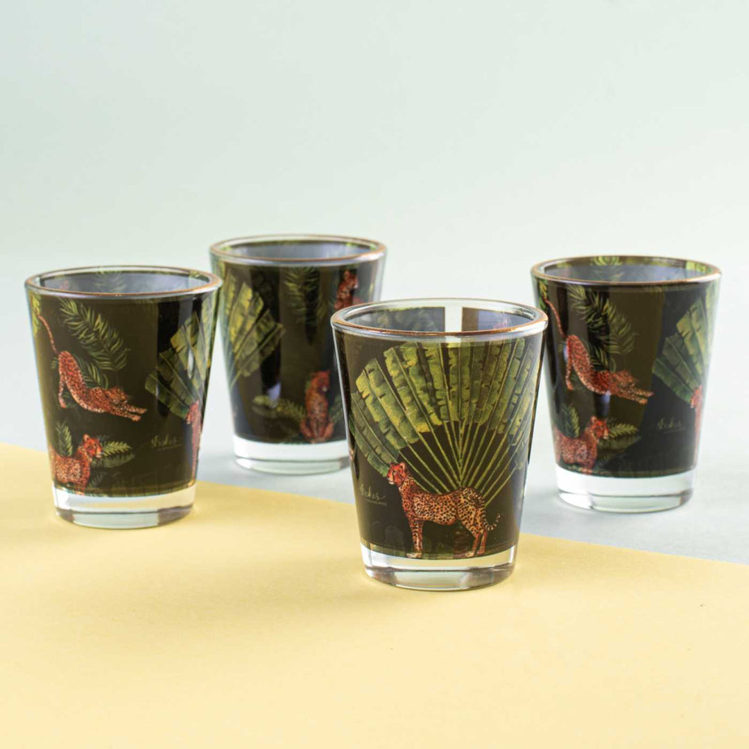 Gold Rim Animal Print Shot Glasses I Set of 4