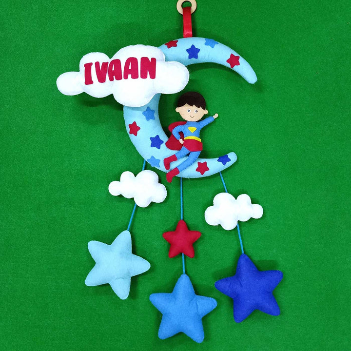 Personalized Handmade Superhero Theme Moon & Cloud Felt Kids Name Plate