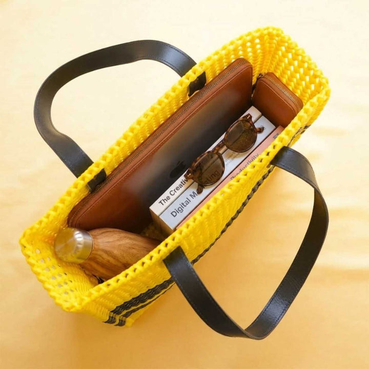 "Honey Bee" Boxy Handmade Wire Koodai Tote Bag With Bee Zardosi Charm