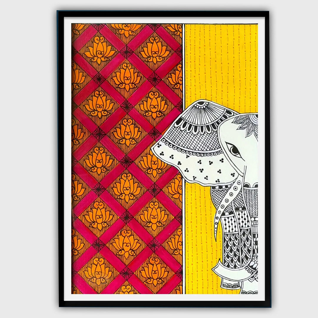 8 x 5 Inch | White Elephant | Original Hand Painted Madhubani Painting On Paper