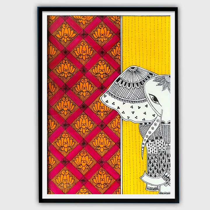 8 x 5 Inch | White Elephant | Original Hand Painted Madhubani Painting On Paper