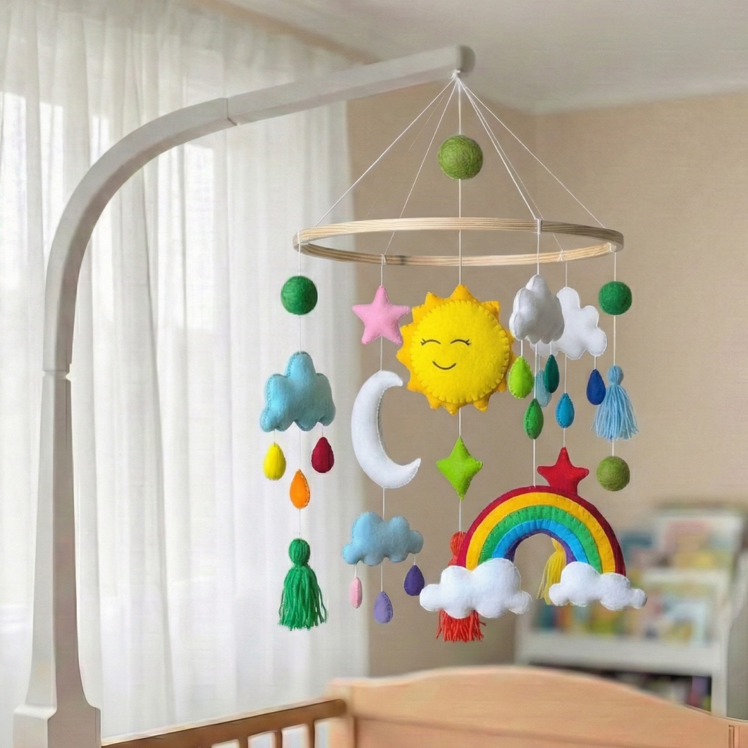 Handmade Sun & Rainbow Theme Felt Cot Mobile