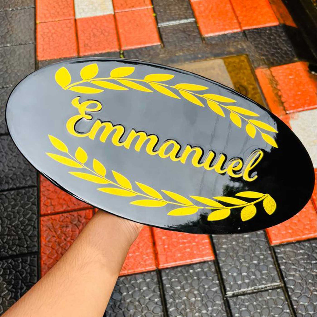 Oval Black Coloured Personalized Acrylic & Resin Name Plate For Home