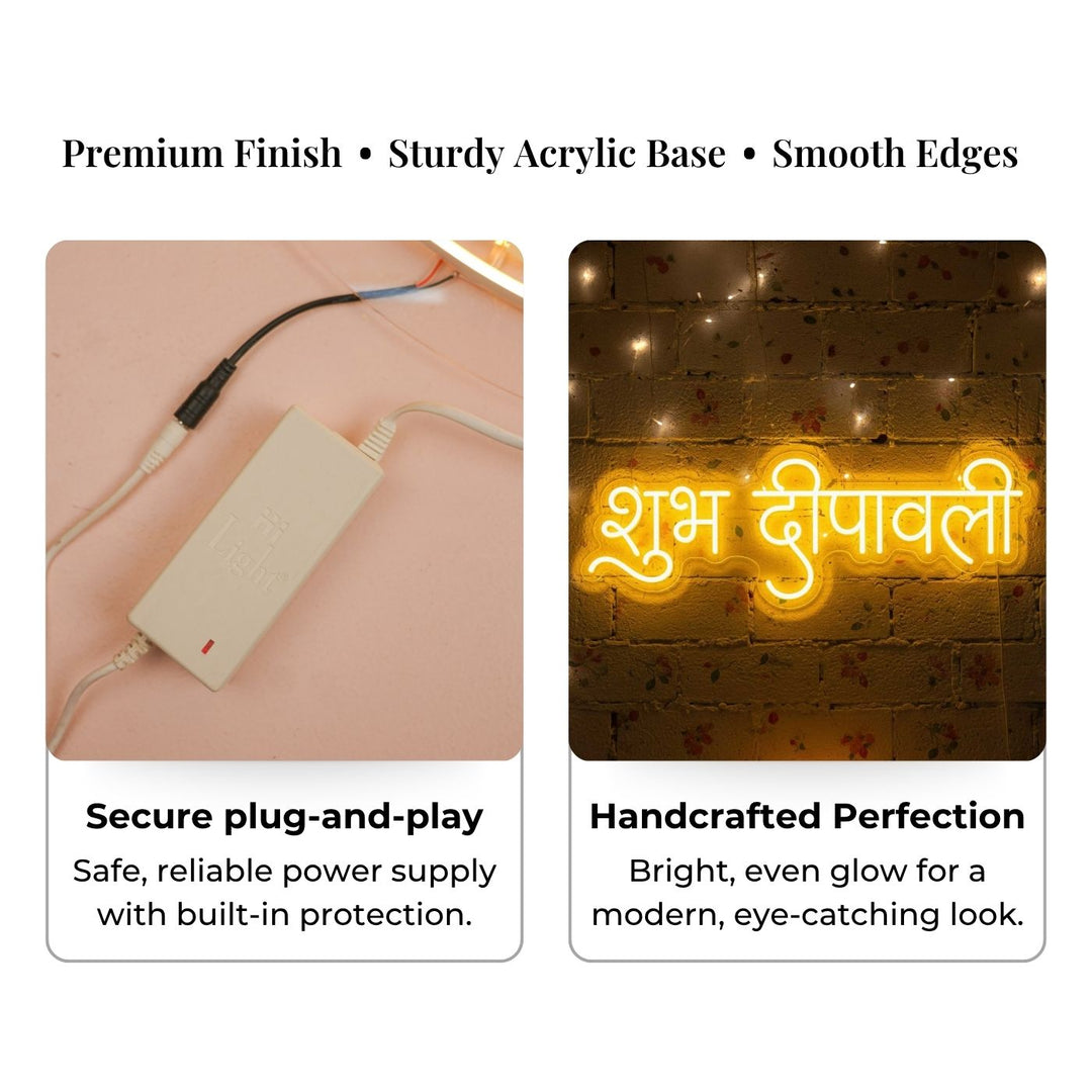 Handmade "Shubh Deepawali" Neon Light Sign Board for Diwali Festive Home Decor