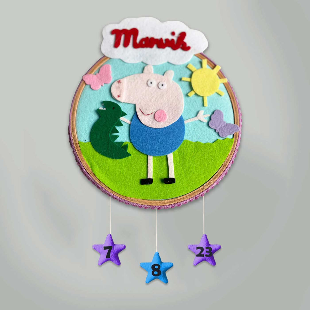 Personalized Felt Peppa Pig Theme Wall Name Plate - Front View Hanging Wall Decoration