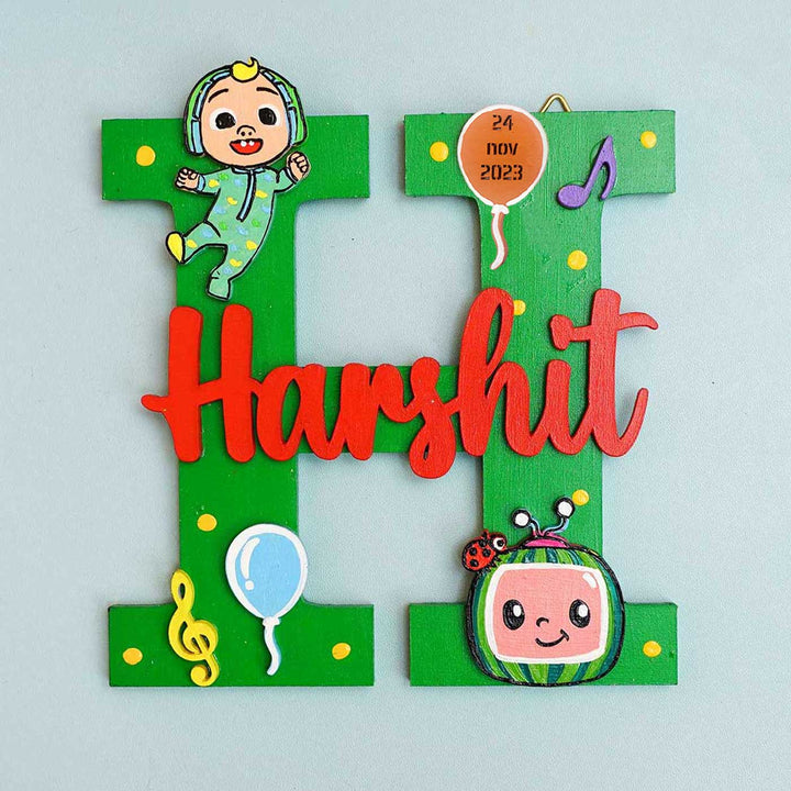 Hand Painted Personalised Kids Cocomelon & Balloon Themed Monogram Nameplate