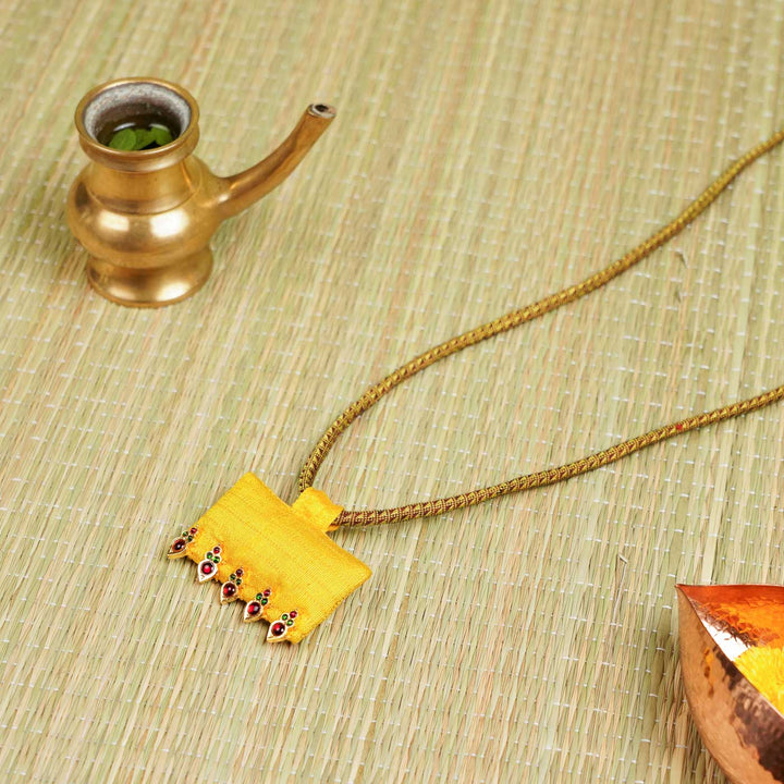 Handmade Yellow Temple Droplets Mulberry Silk Necklace