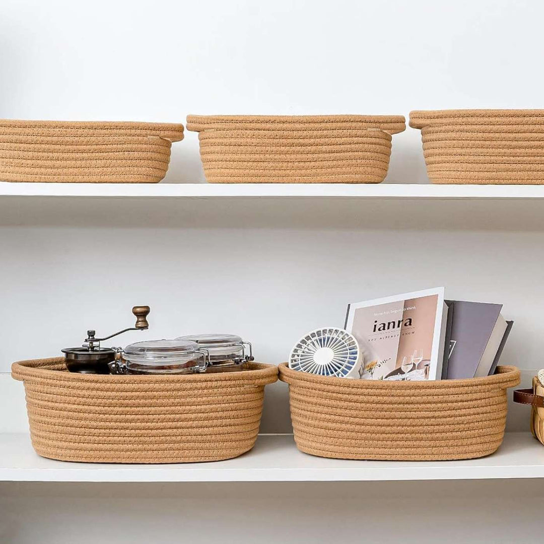 Handmade Coil Basketry Cute Cotton Rope Storage Baskets | Set Of 5