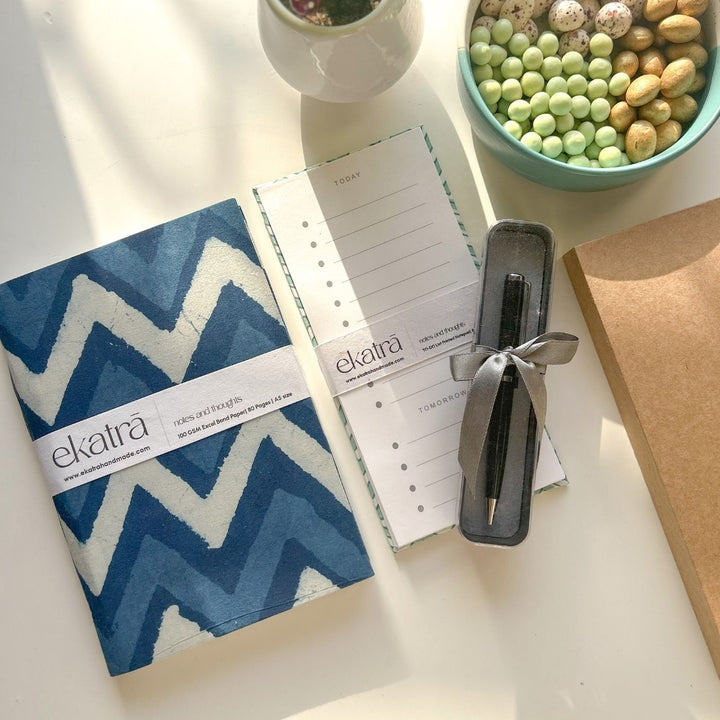 Sustainable Handmade Blue Chevron Productivity Stationary Hamper