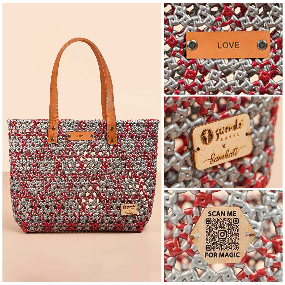 Maroon and Grey Tara Knot Handmade Koodai Tote Bag