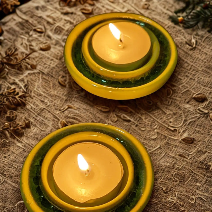 Hand-Painted Decorative Round Ceramic Tealight Holders
