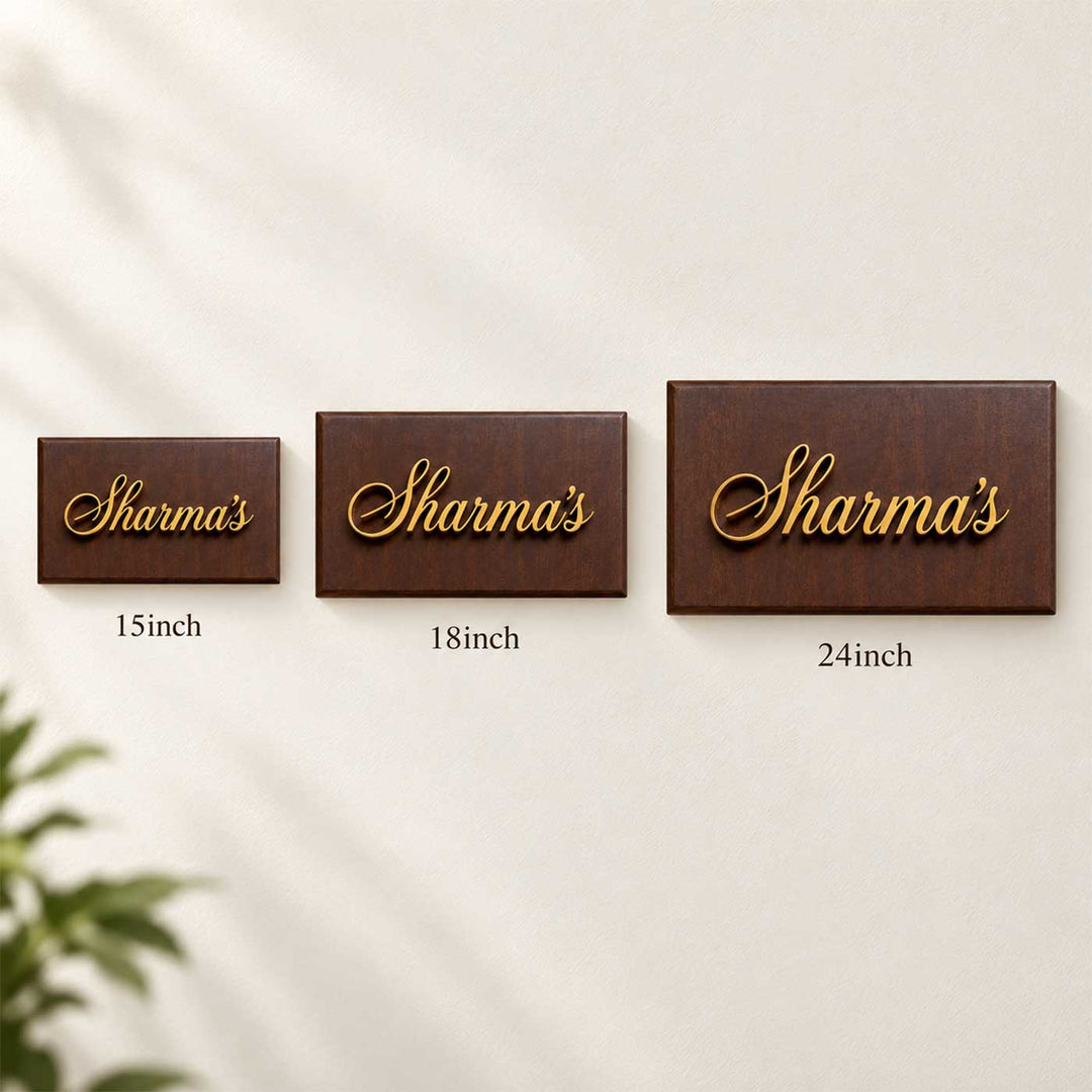 Personalized Bevelled Edge Rubber Wood Name Plate With 3D Metal Letters & Motif For Home