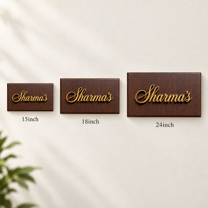 Personalized Bevelled Edge Rubber Wood Name Plate With 3D Metal Letters & Motif For Home
