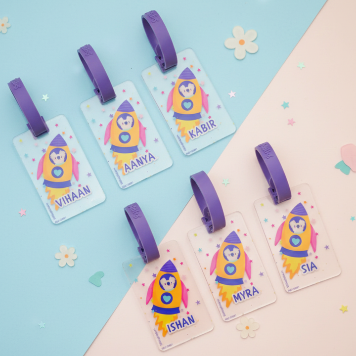 Personalized Rocket Theme Transparent Kids Bag Tag