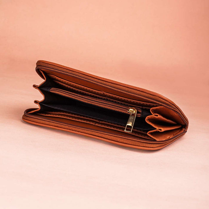 Lotus Field Vegan Leather Zipper Wallet