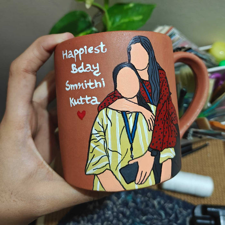 Photo Personalized Hand-Painted Birthday Theme Terracotta Mug