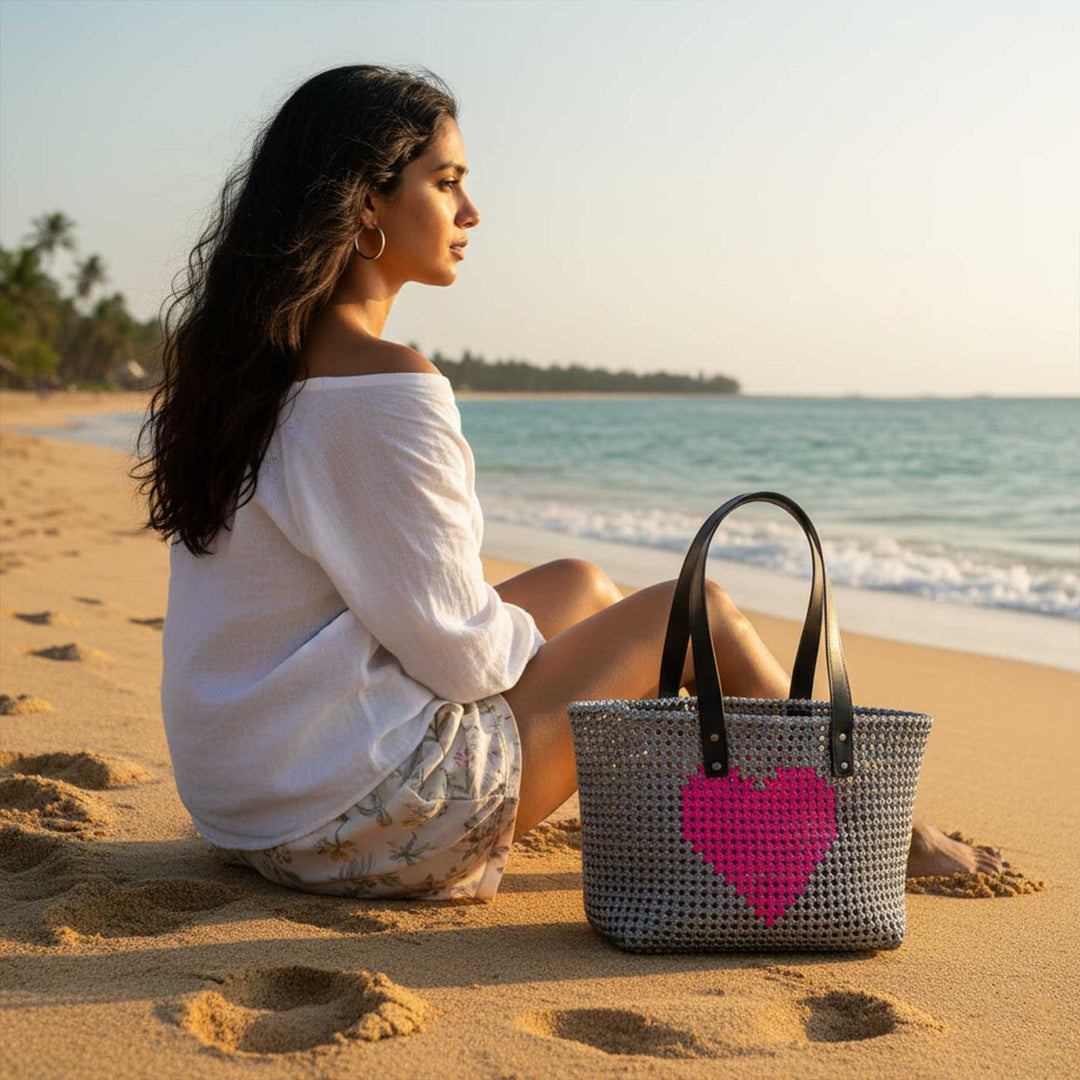 Grey Heart Mukhya Knot Handmade Koodai Tote Bag