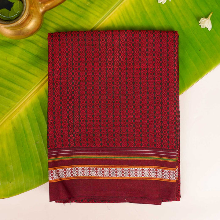 Red with Maroon Border Khunn Fabric Cotton Blouse Piece | 90cm