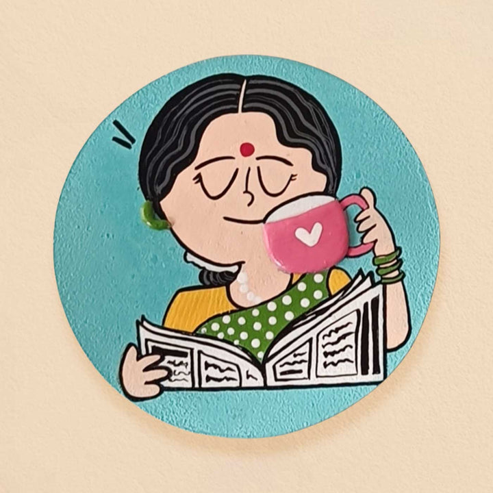 Hand-Painted Mom'S Morning Routine Mdf Wood Fridge Magnet For Mothers